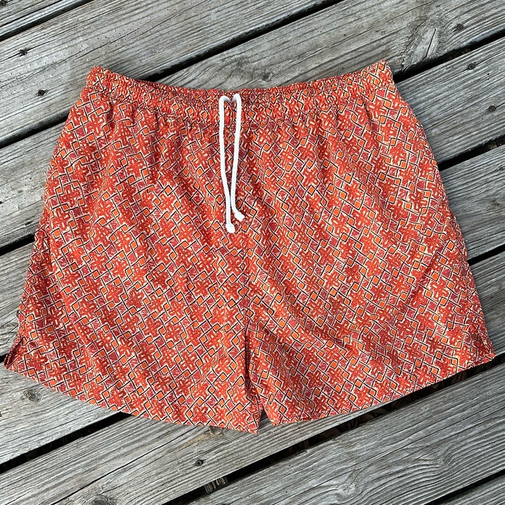 Original Island Sport Swim Trunks XXL Orange Geometric Mesh Lined Drawstring